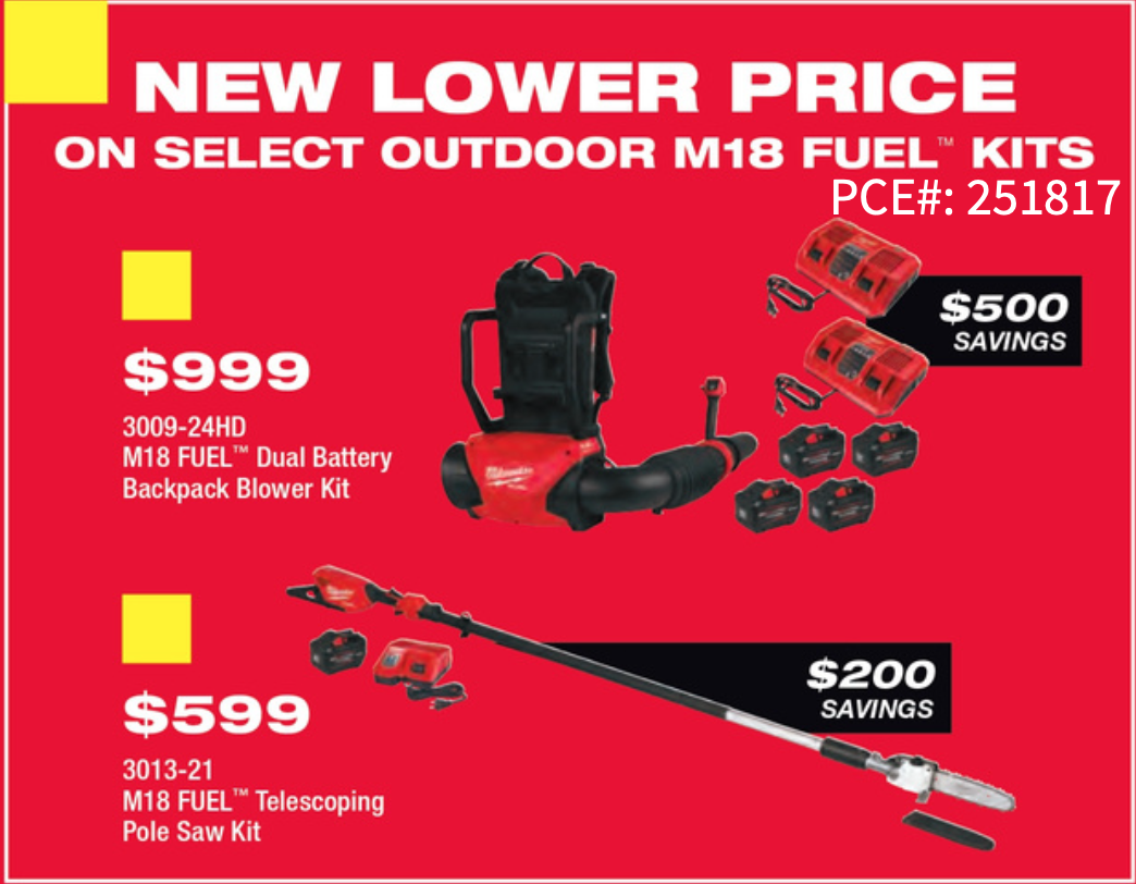 Milwaukee promo — Dual Battery backpack blower / pole saw